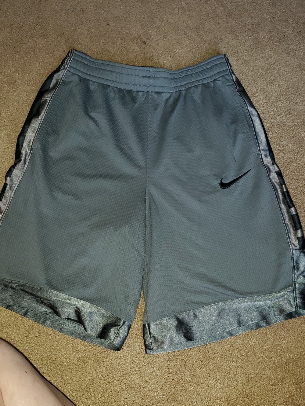 Nike Gray Athletic Basketball Shorts with Black Swoosh